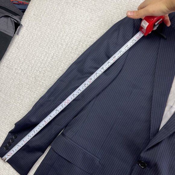 Kenneth Cole Mens 2 Piece Suit Blazer 40 R / Pants 34R Navy Blue Pine Striped - Picture 6 of 16